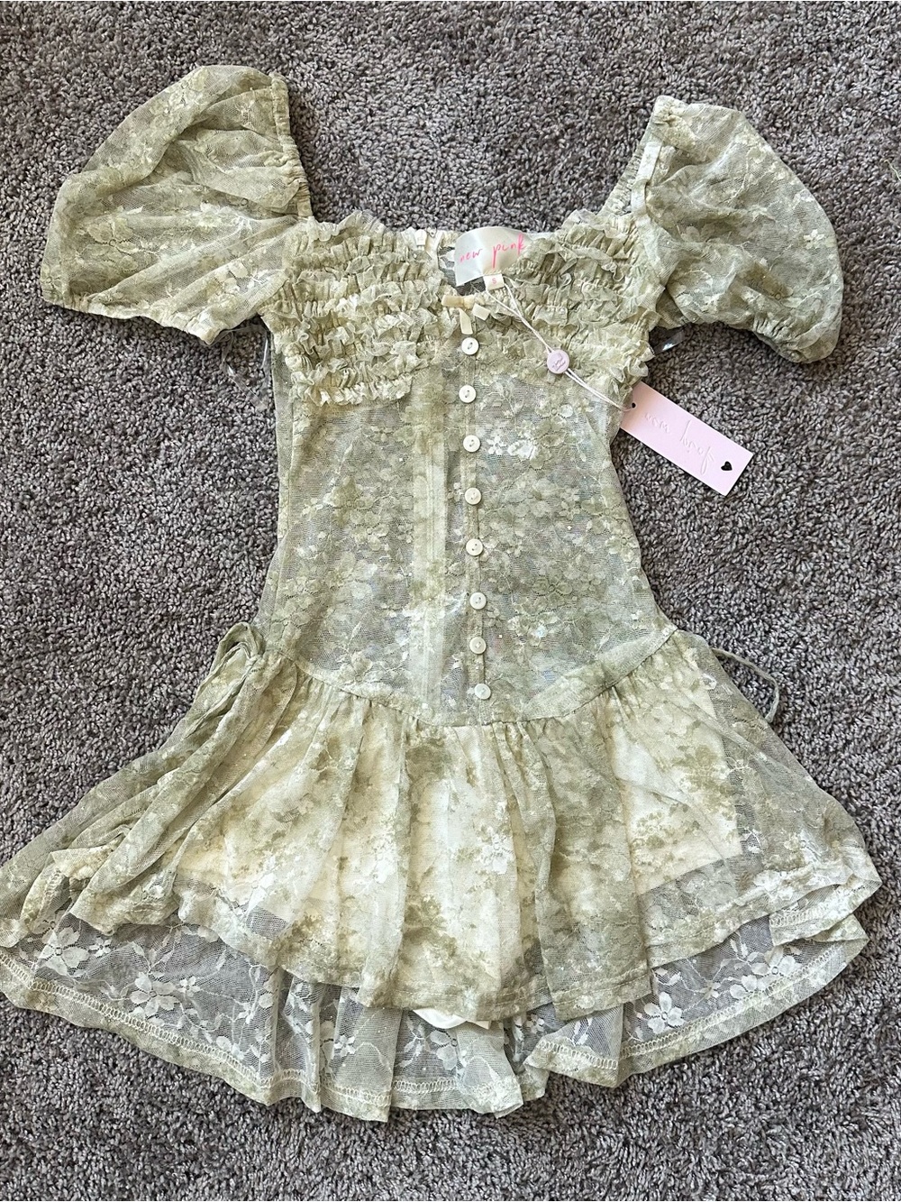 Dolls Kill Sage Green Floral Smocked Mini Dress